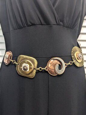 Chicos chain Belt Multicolor Metal Hammered Medallion Copper Brass Pewter O/S